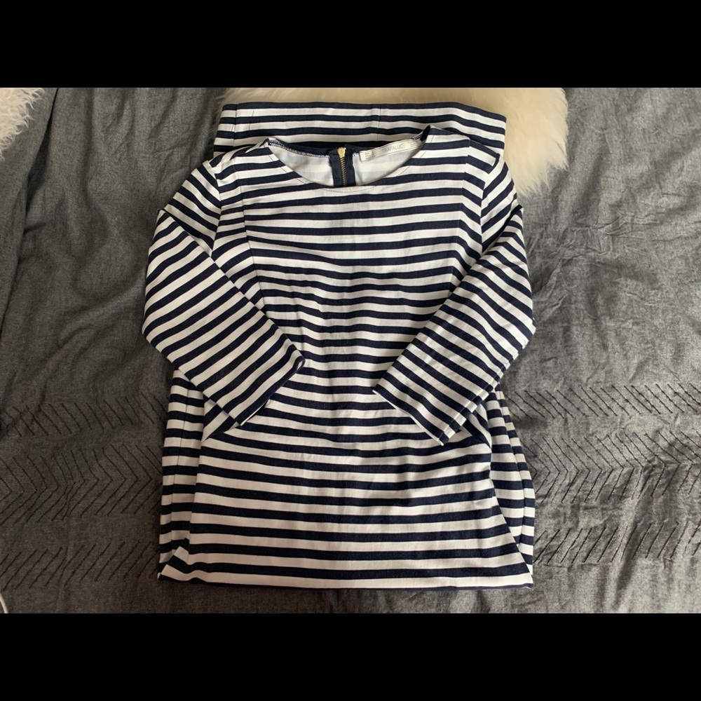 Zara Trafaluc Navy & White Fitted Dress Below knee